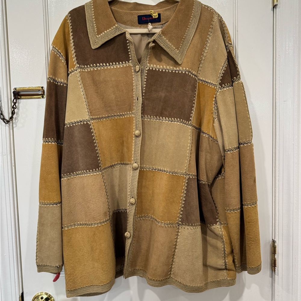 Vintage Patchwork Suede Button-Up Lined Jacket - image 2